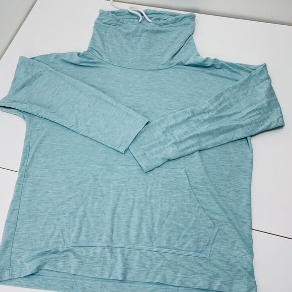 Womens Jasmine And Ginger L Blue Cowl Neck LS  Popover Top Pockets Ultra Soft - Picture 2 of 5